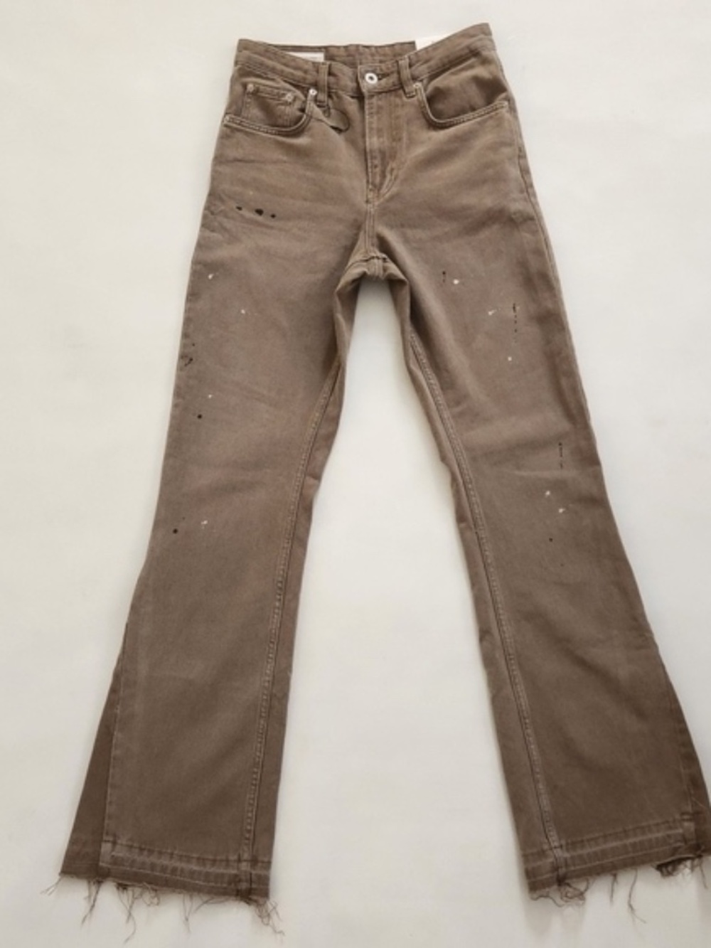 Zara Men's Flared Faded Army Green Paint Splattered Design Jeans